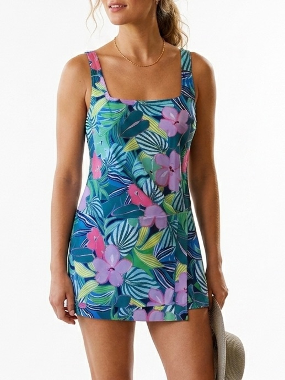 NEW Beyond Control UPF 50 Tummy Control Adjustable Floral Swim Dress, Size S